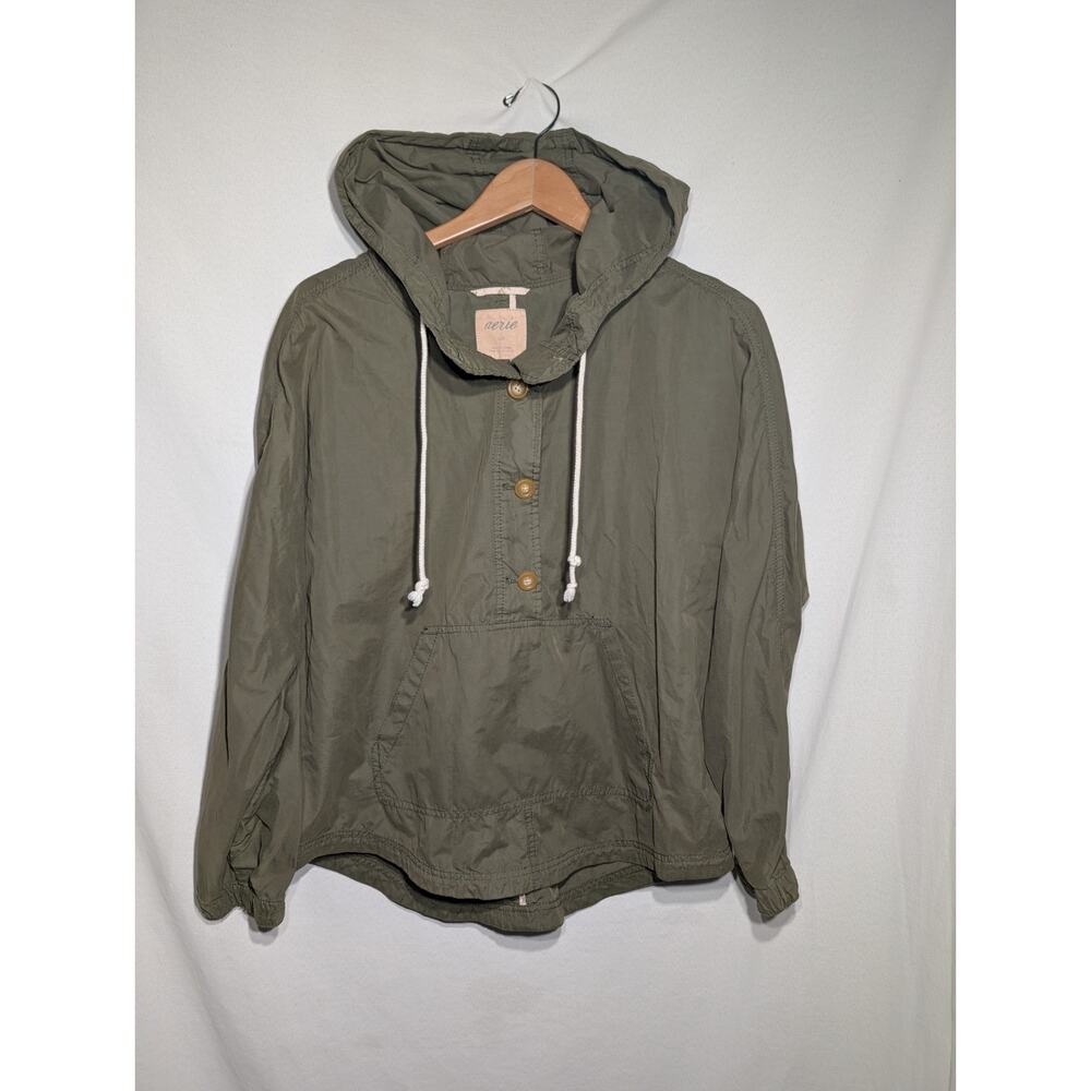 Aerie Womens Green Lightweight Pullover Anorak Windbreaker Jacket L Y2K Hooded